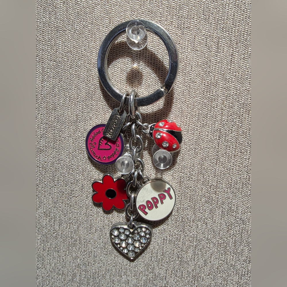 Coach Poppy Charm Key Chain Fob Ladybug Flower Heart Bag Bag Charm